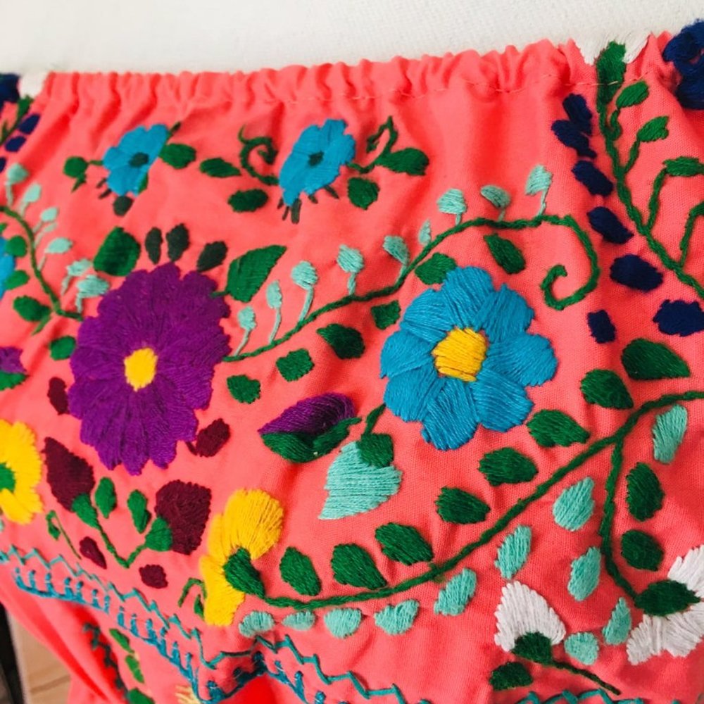 Womens Embroidered Strapless Coral Pink - Picture 4 of 9